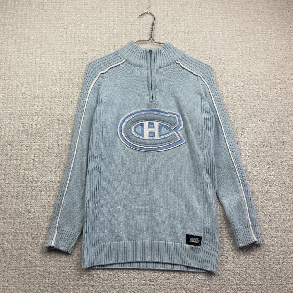 VTG Montreal Canadiens Baby Blue Full Zip Knit Jacket Wom M Ilanco NHL Hockey**